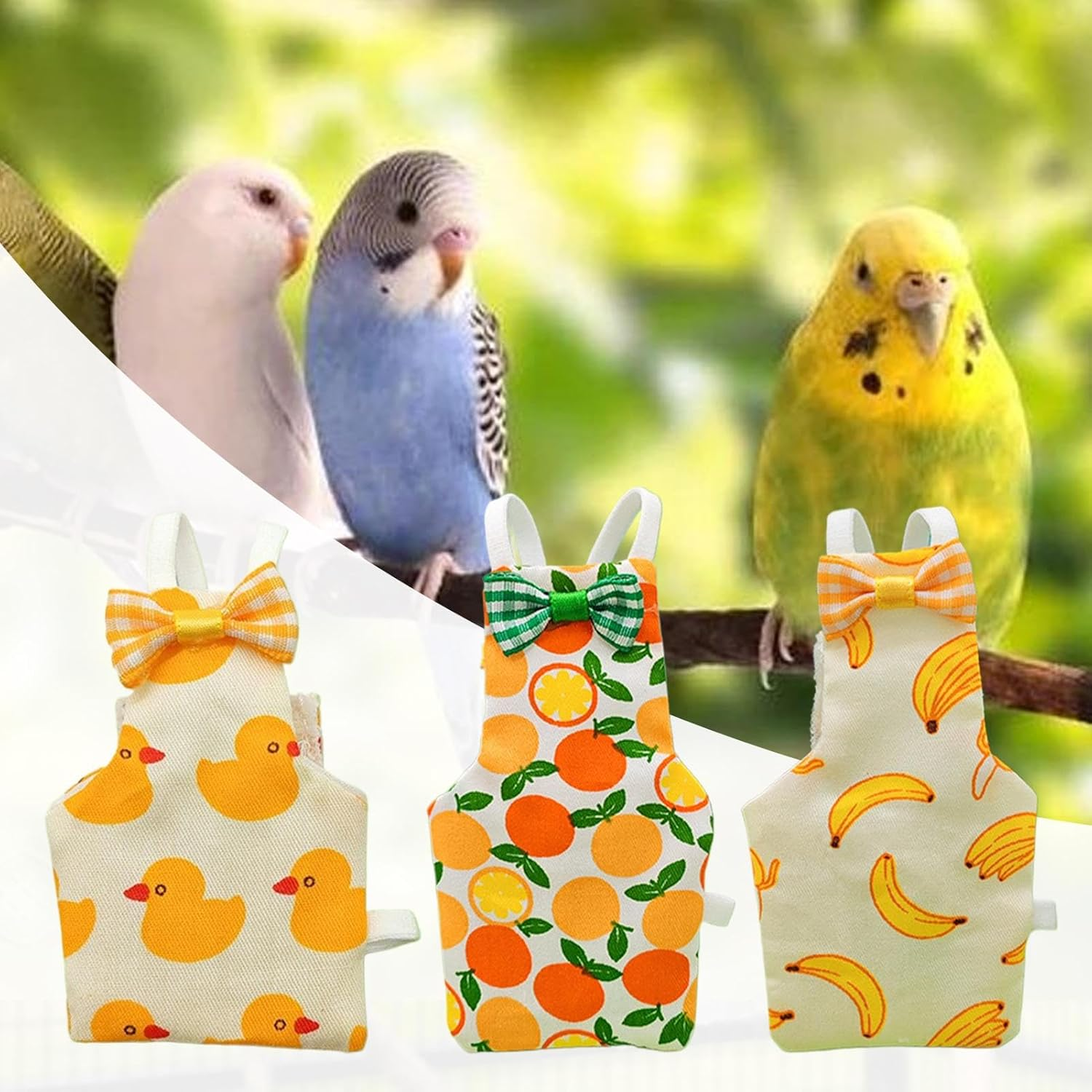 Bird Nappy - Bird Clothing for Pigeons - Pack of 3 Breathable Cotton with Strap Washable Clothes for Pets for Budgies Parakeet Canary Macaw Halloween image number 1
