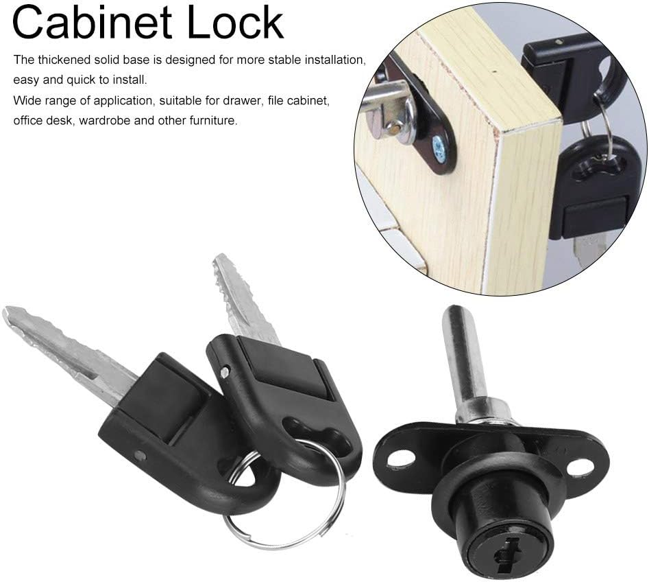 Furniture Drawer Wardrobe File Cabinet Lock Set Office Security (16Mm Black Single Lock Head) image number 4