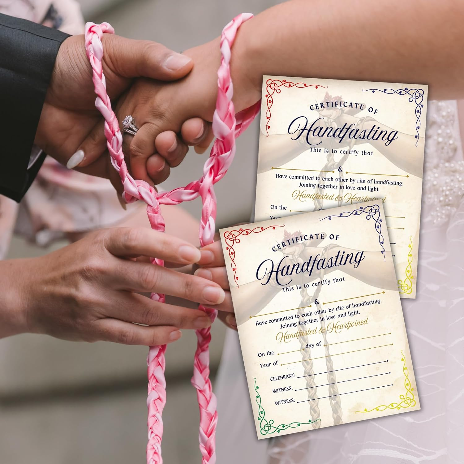 Handfasting Certificate Ceremony Cord Ribbon 6Pk 8.5X11&rdquo; on Linen Commitment Bound Celtic Medieval Secret Partner Parchment Marriage