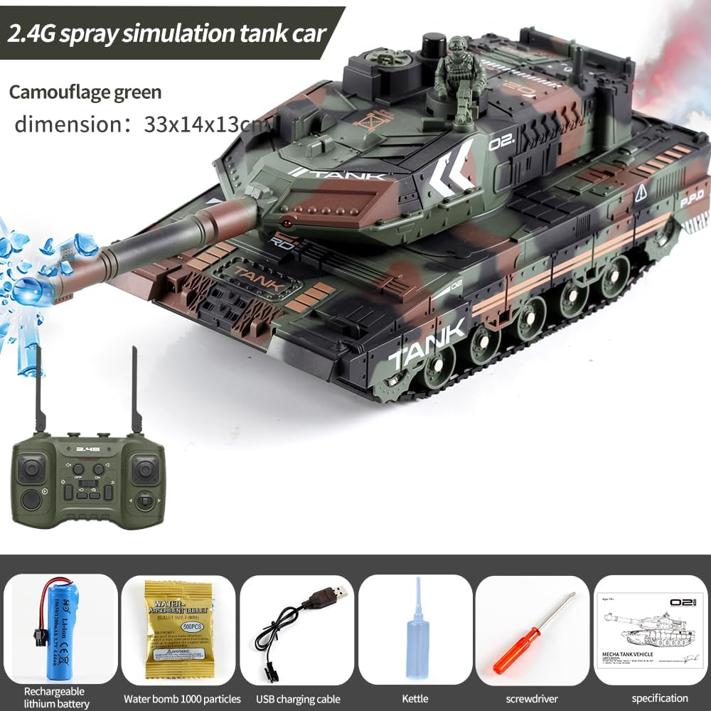 Remote Control Tank, RC Army Tank Toy, 2.4G 13-Channel RC Military Vehicles with Rotating Turret, Light Smoke and Sound, Best for 6 7 8 Boys Kids Xmas Military Toys (Green) image number 5