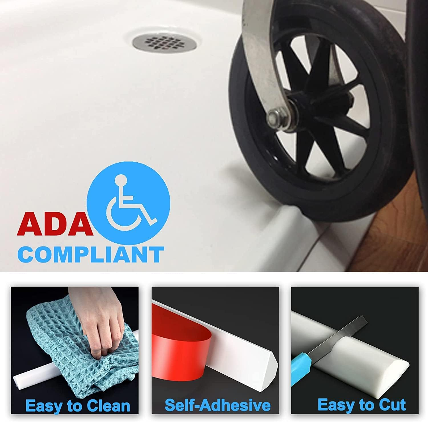 Self-Adhesive Splash Protection Strip Shower, Walk-In Shower Floor Water Barrier, Shower Water Stop for Wet and Dry Separation, Shower Threshold Water Damm for Bathroom and Kitchen (White, 100 Cm) image number 4