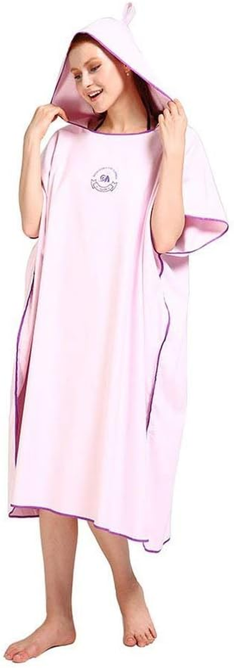 Hiturbo Microfiber Surf Poncho, Wetsuit Changing Bath Robe, Quick Dry Pool Swim Beach Towel with Hood (Pink) - Grey image number 7