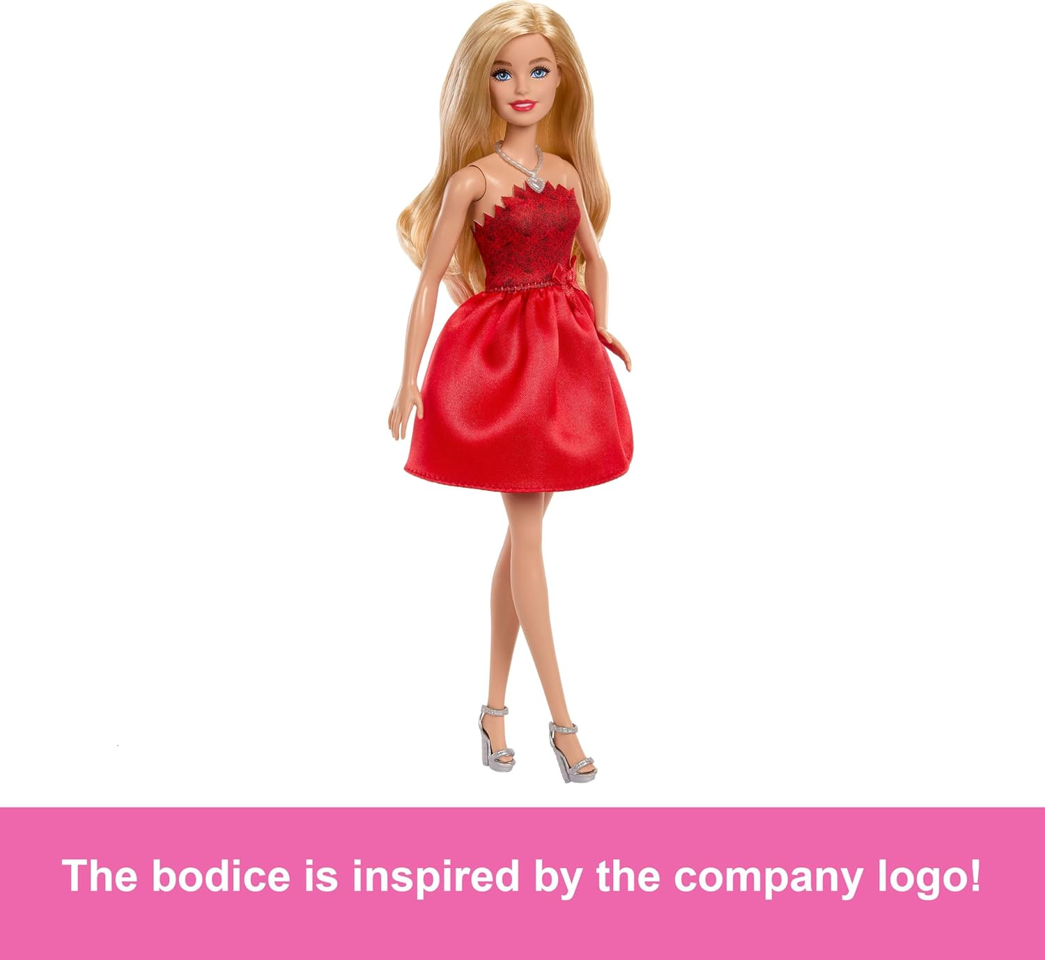 ​Barbie Mattel 80Th Anniversary Ruby-Red Celebration Blonde Fashion Doll Wearing Red Dress with Silvery Shoes & Necklace, Collectible Toy image number 1