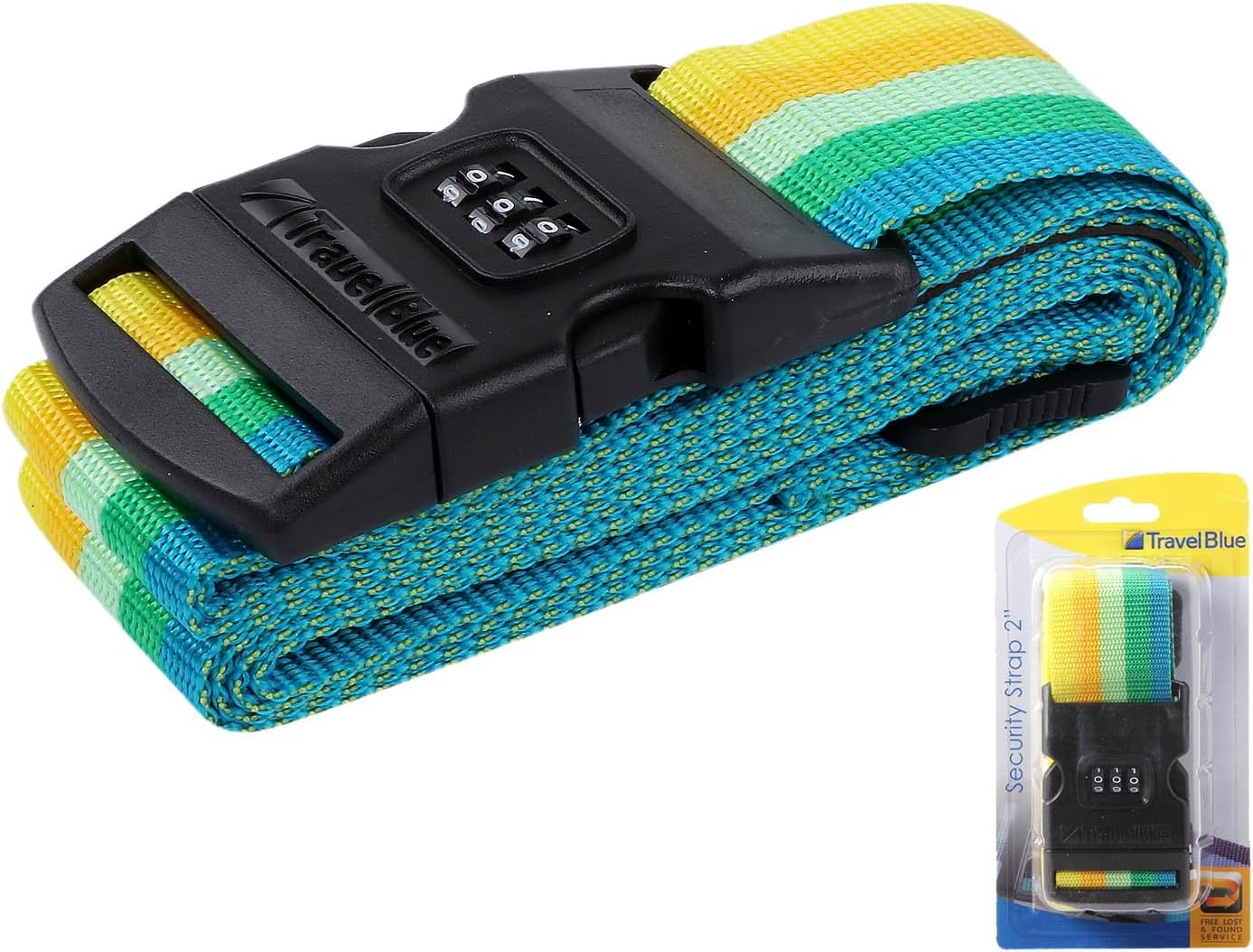 Travel Blue Luggage Straps - 3 Dial Combination Suitcase Straps, Multicolour, 200Cm Length, Secure Your Belongings with High-Impact Buckle and Integrated Address Label, Fits All Luggage Sizes