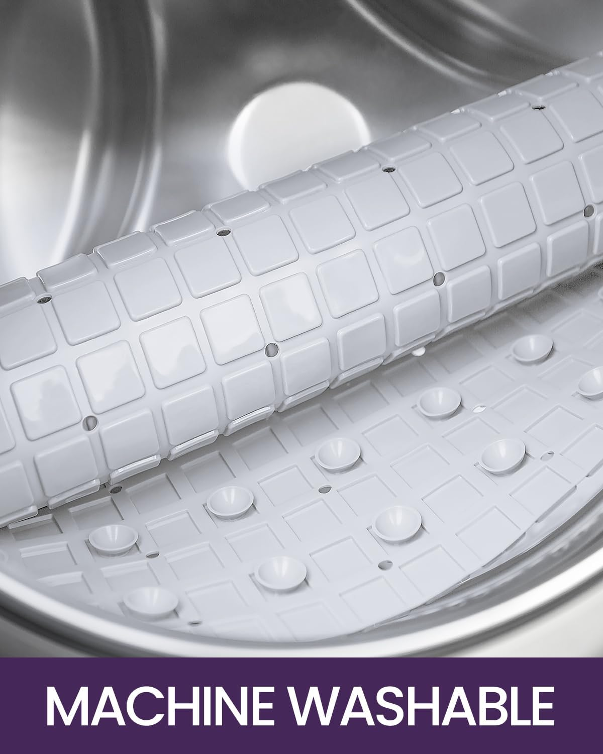 DEXI Bath Tub Shower Mat Non-Slip 16 X 39 Extra Long Bathtub Mats, Suction Cups, Drain Holes, Machine Washable Bathroom Mat, White