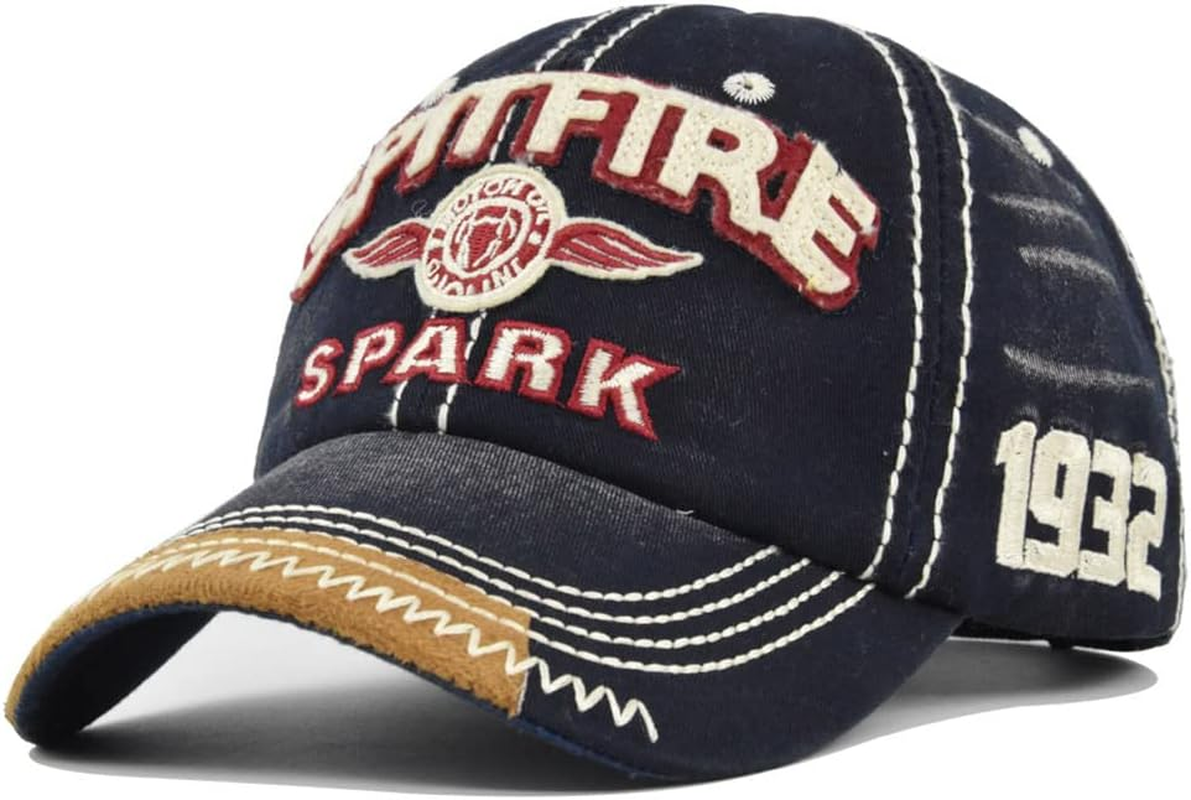 YULOONG Vintage Baseball Cap Embroidery Spitfire Washed Denim Trucker Cap 100% Cotton Sun Hat for Men Women Adjustable Size - Grey image number 3