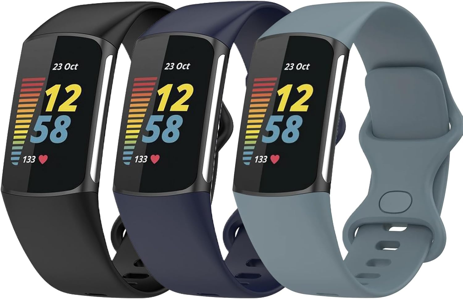 3 Pack Sport Bands for Fitbit Charge 6 Band/For Fitbit Charge 5 Band Women Men, Soft Silicone Strap Replacement Wristbands