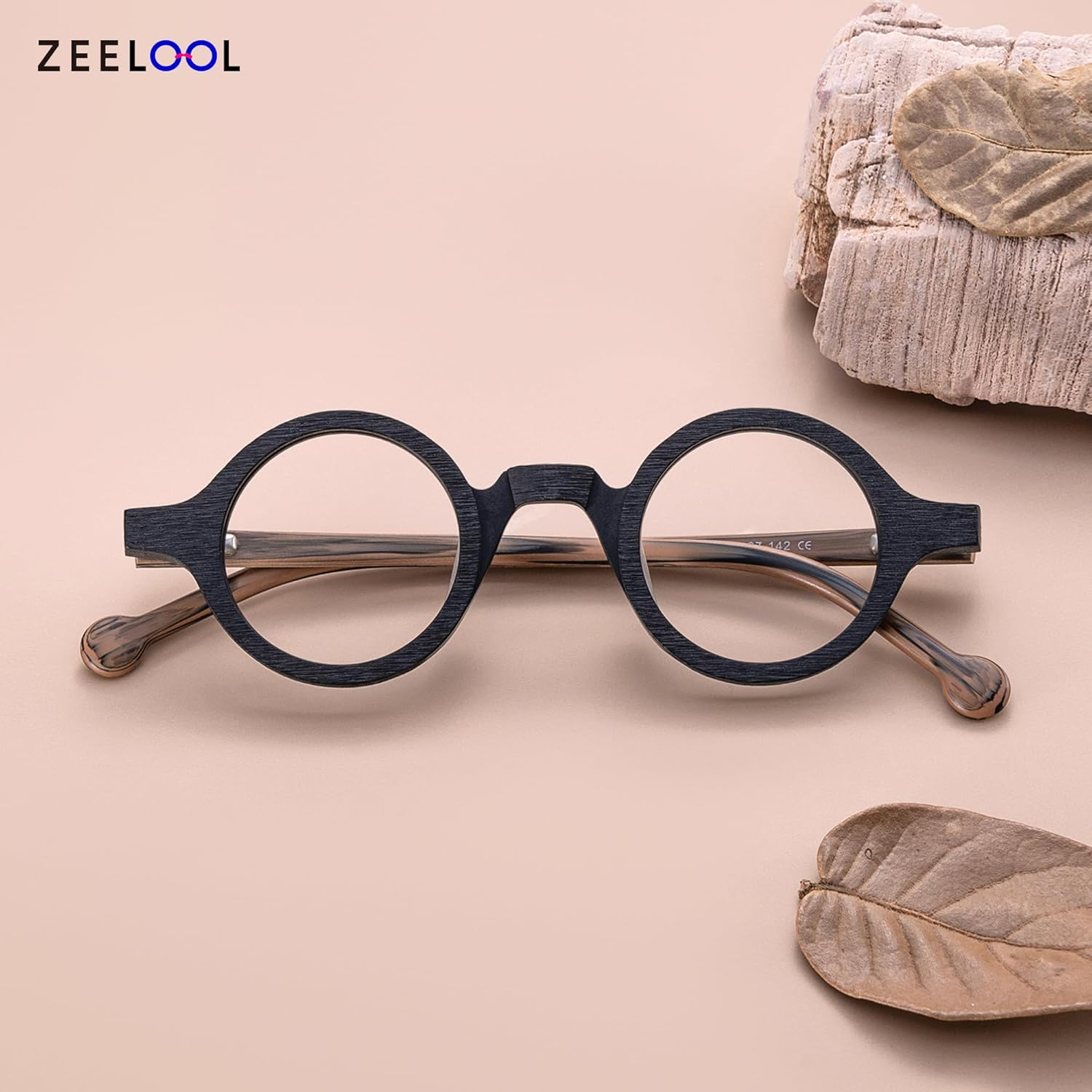 Zeelool Vintage Small round Blue Light Blocking Glasses for Men Women Wood Grain Acetate Eyewear Arale FA0176 - Clear Lens, Fa0176-03 Burnt Umber image number 2