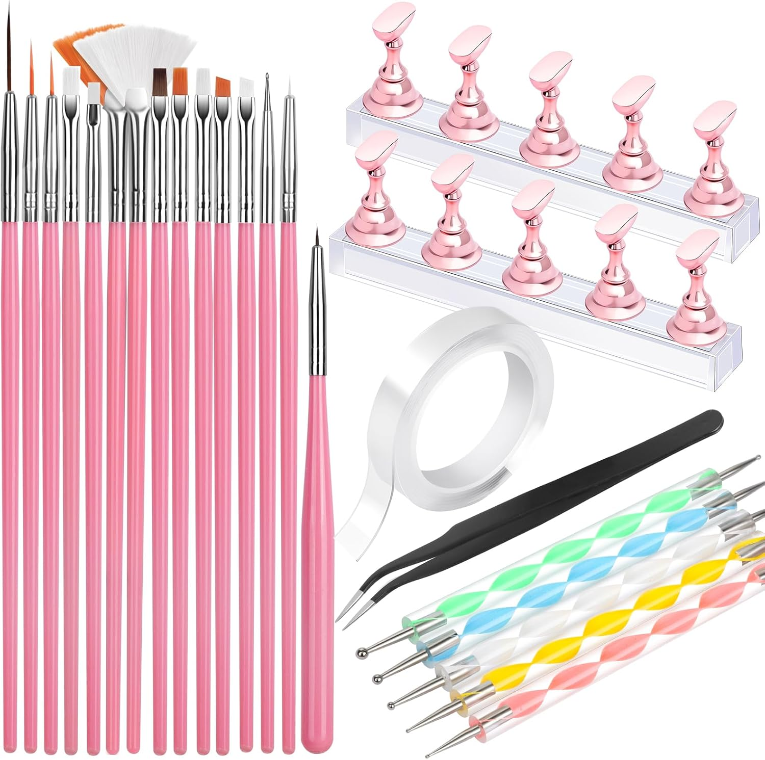 FANDAMEI Nail Art Tools, Nail Brush, 15 PCS Nail Art Brushes, 5 PCS Nail Dotting Tool, Nail Stand, Nail Holder for Painting Nails, Press on Nail Stand, Nail Tools, Nail Design Tools image number 2