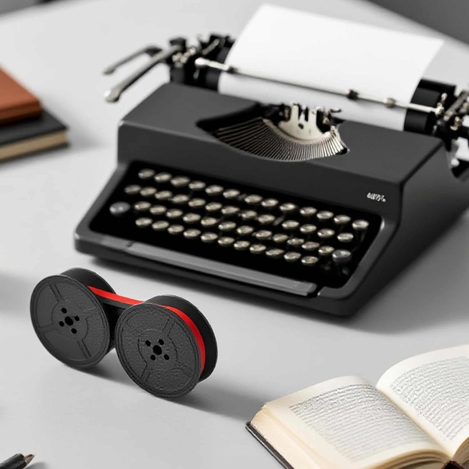 4 Pairs Universal Typewriter Ribbon, Calculator Ribbon Replacement Pack, 1/2 Cloth Twin Spool Vintage Typewriter Ink Ribbon Replacement for Most Typewriter Machines (Black Red) image number 1