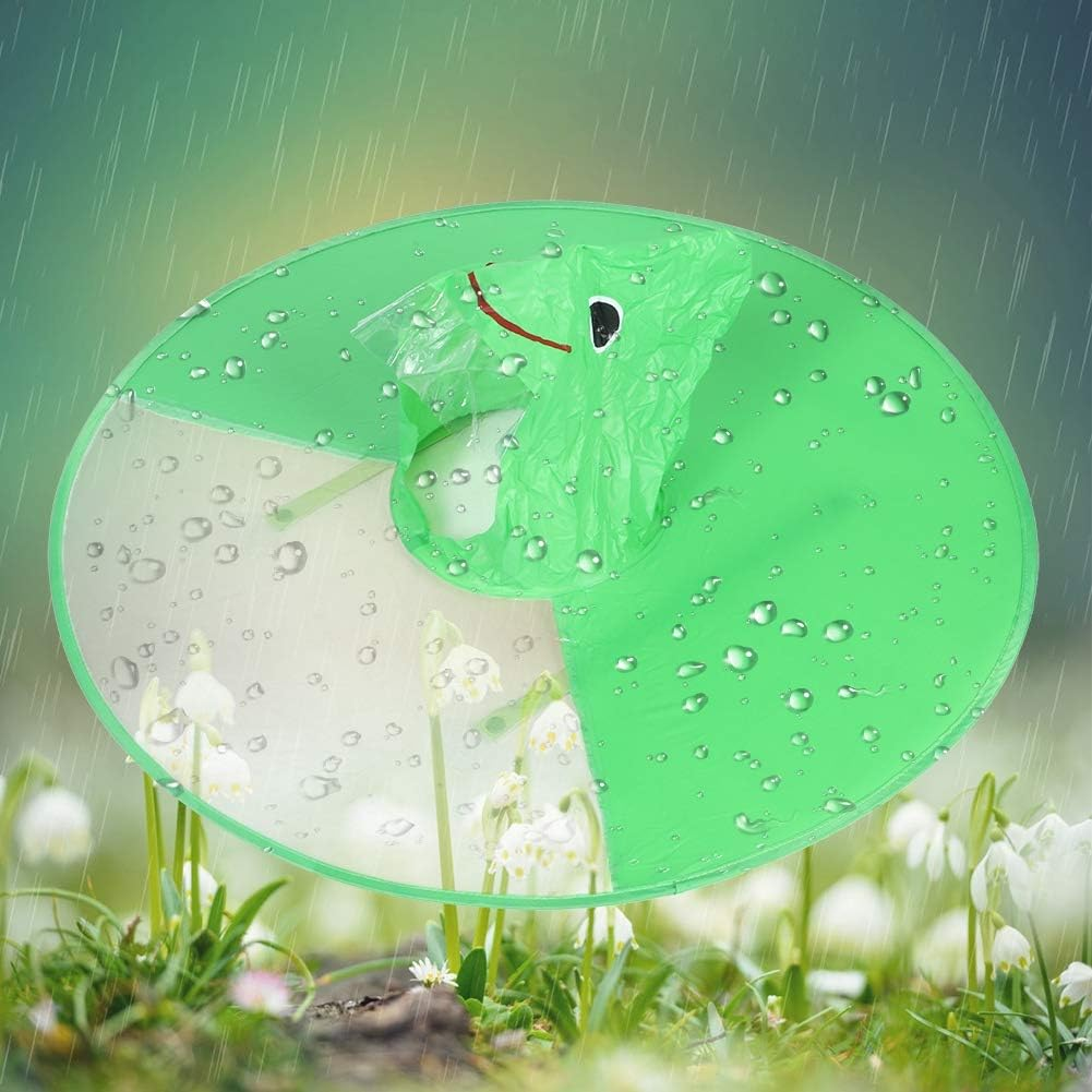 UFO Raincoat Kids, Reusable Foldable Kids UFO Rain Umbrella Hat with Cute Design, Hand Free Foldable Raincoat Cap, Kids Rain Wear(Green)