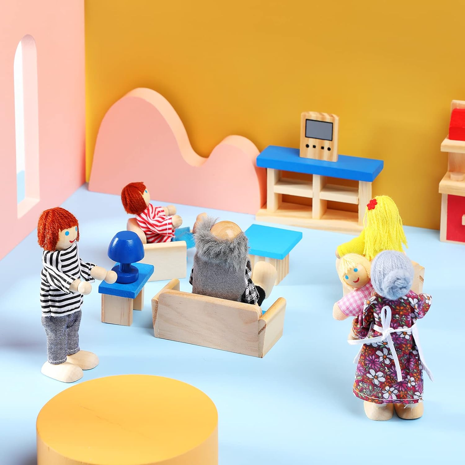 Wooden Dollhouse Furniture Doll House Furnishings with 8 Pieces Winning Doll Family Set, Dollhouse Accessories for Boys Girls Miniature Dollhouse, Family Figures Imaginative Play Toy (Classic Style) image number 5