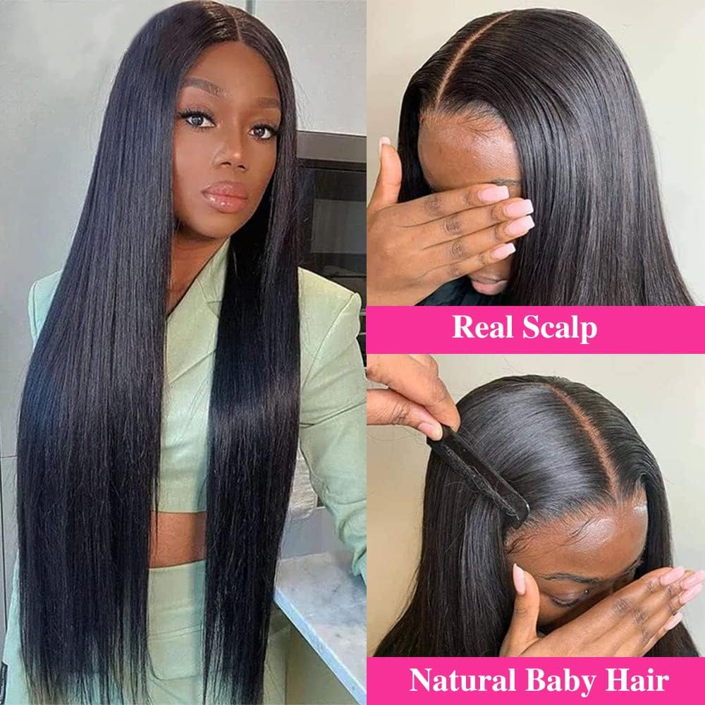 Amznlady V Part Brazilian Human Hair Straight Wigs for Black Women U Part Glueless Wig with Middle Clip image number 5