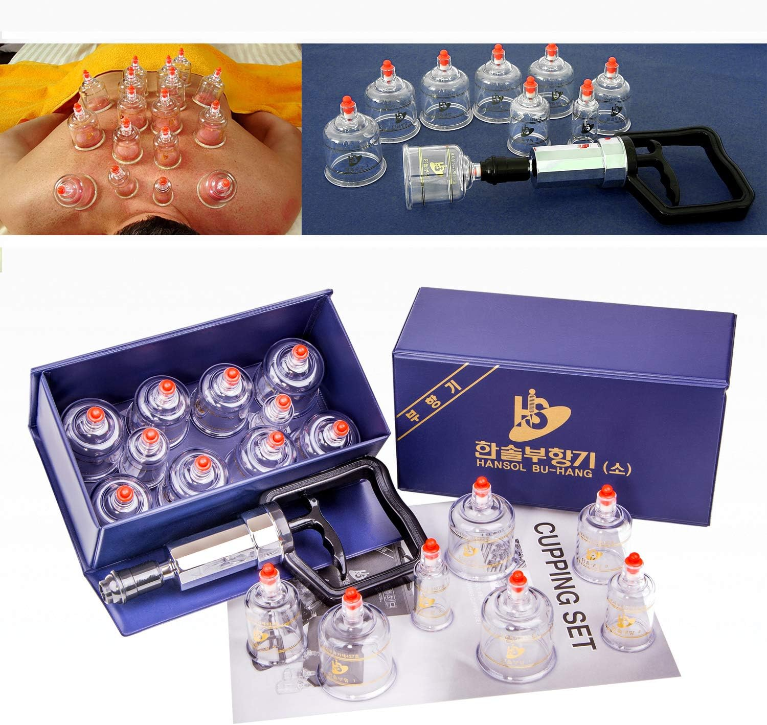 Hansol Professional Cupping Therapy Equipment Set 10 Cups with Pumping Handle (10 Cups/English Manual (Made in Korea)) image number 6