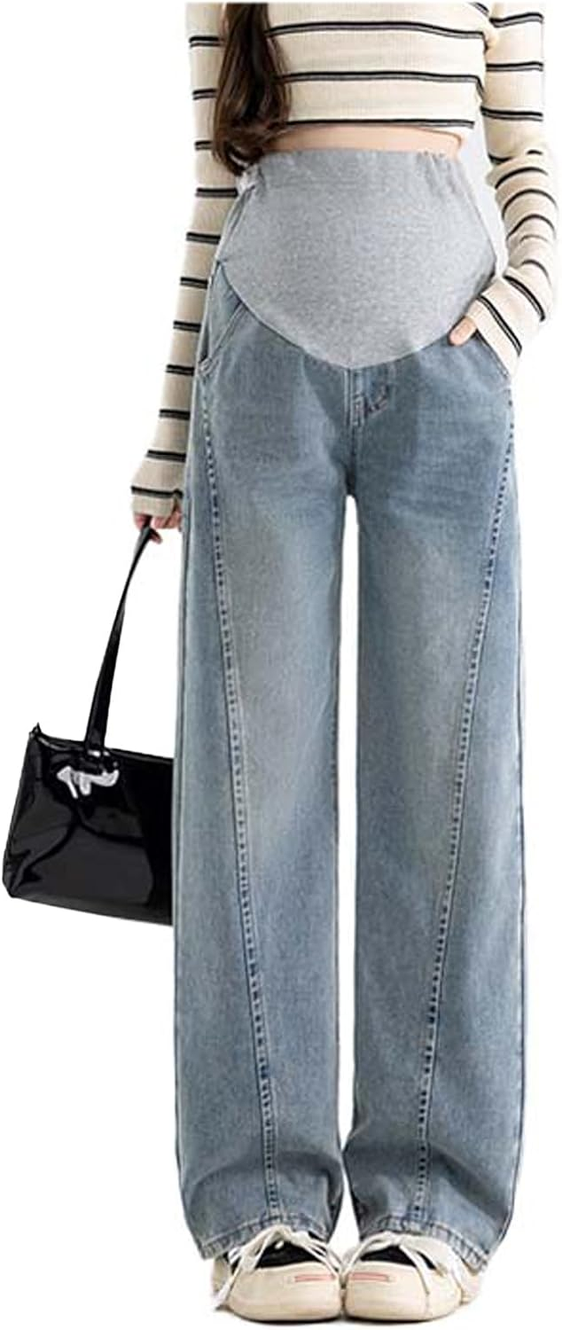 Pregnancy Jeans before & after Birth: Slim Wide Leg, Loose Fit, Soft Denim with Adjustable Strap - for Women under 170 Cm, with Practical Pockets