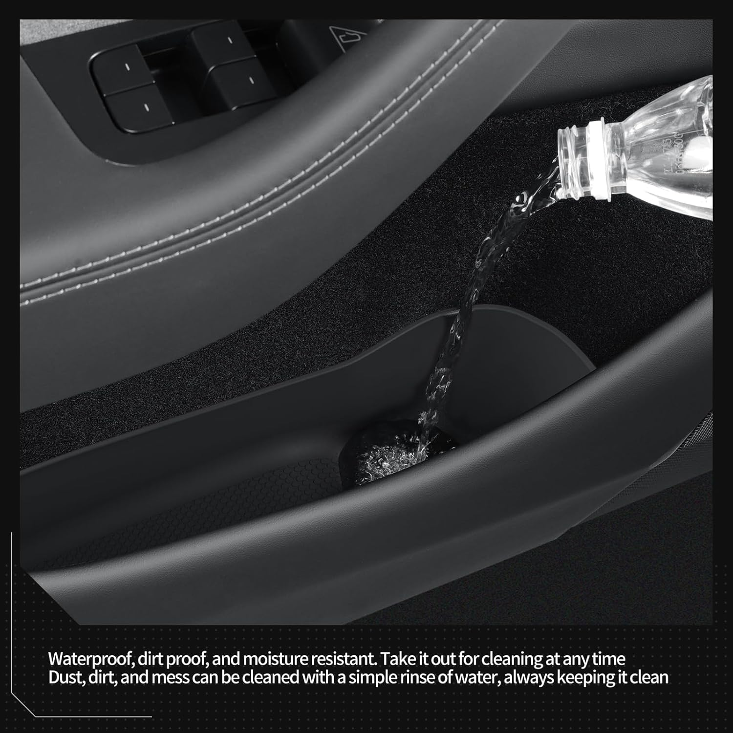 4PCS Door Side Pocket Storage Box Compatible with Tesla Model Y Juniper 2025 Front & Rear Door Pocket Inner Organizer Trays TPE Compatible with Model Y Juniper Accessories (Black) image number 5