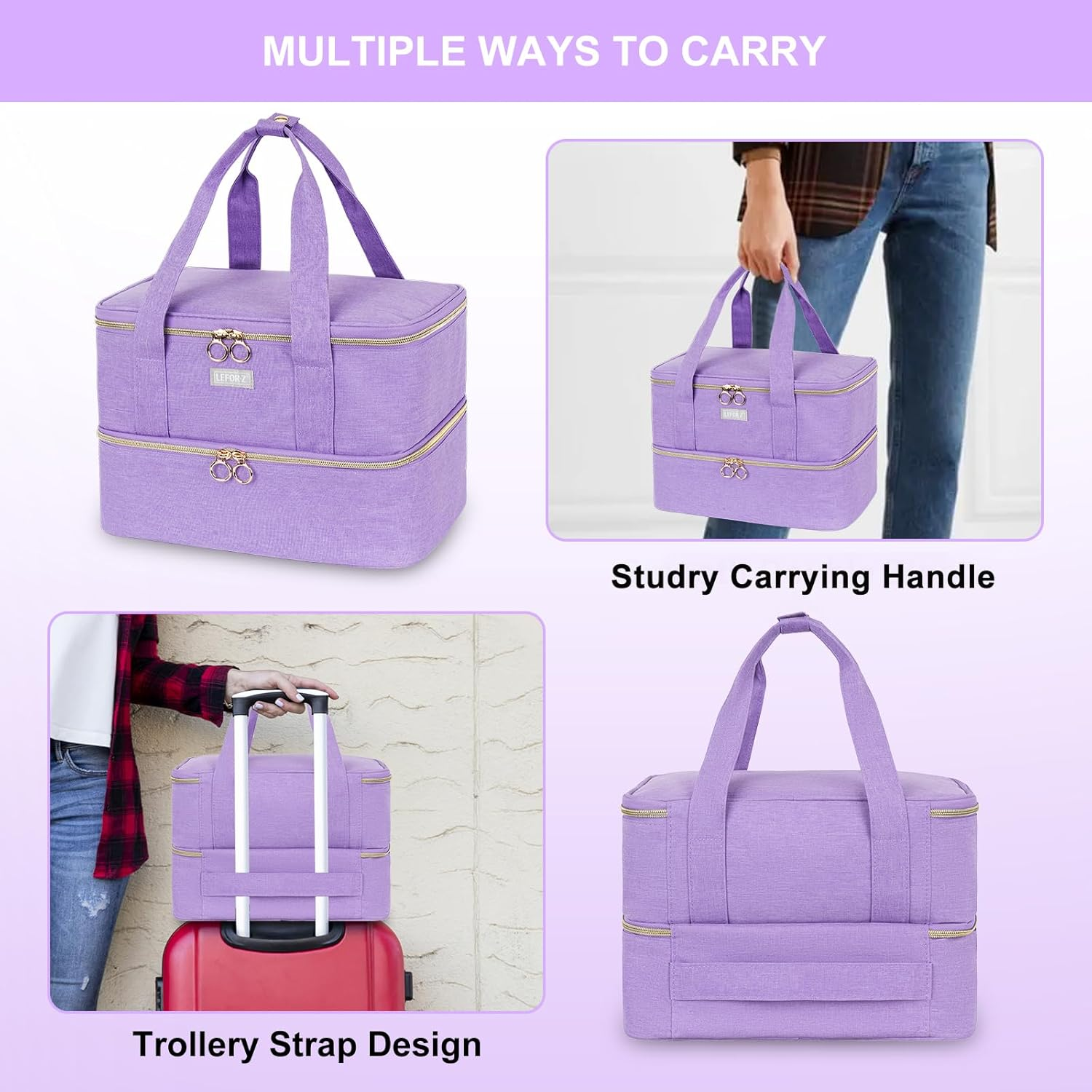 Nail Polish Organizer,Double-Layer Nail Organizers and Storage for Nail Tech,Nail Polish Carrying Case Bag Holds 40 Bottles (15Ml-0.5 Fl.Oz) and Nail Lamp,Portable Nail Polish Holder for Nail image number 3