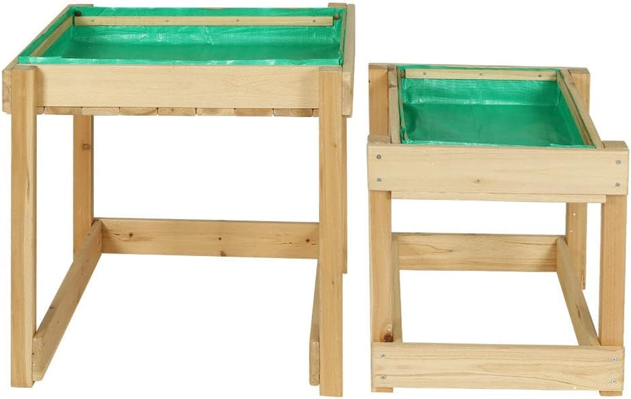 Keezi Kids Sandpit, Wooden Water Table Pit Play Toys Sandcastle Sandbox Garden Patio Beach Activity Outdoor Toy Games, with Canopy Ground Sheet Nature Wood image number 3