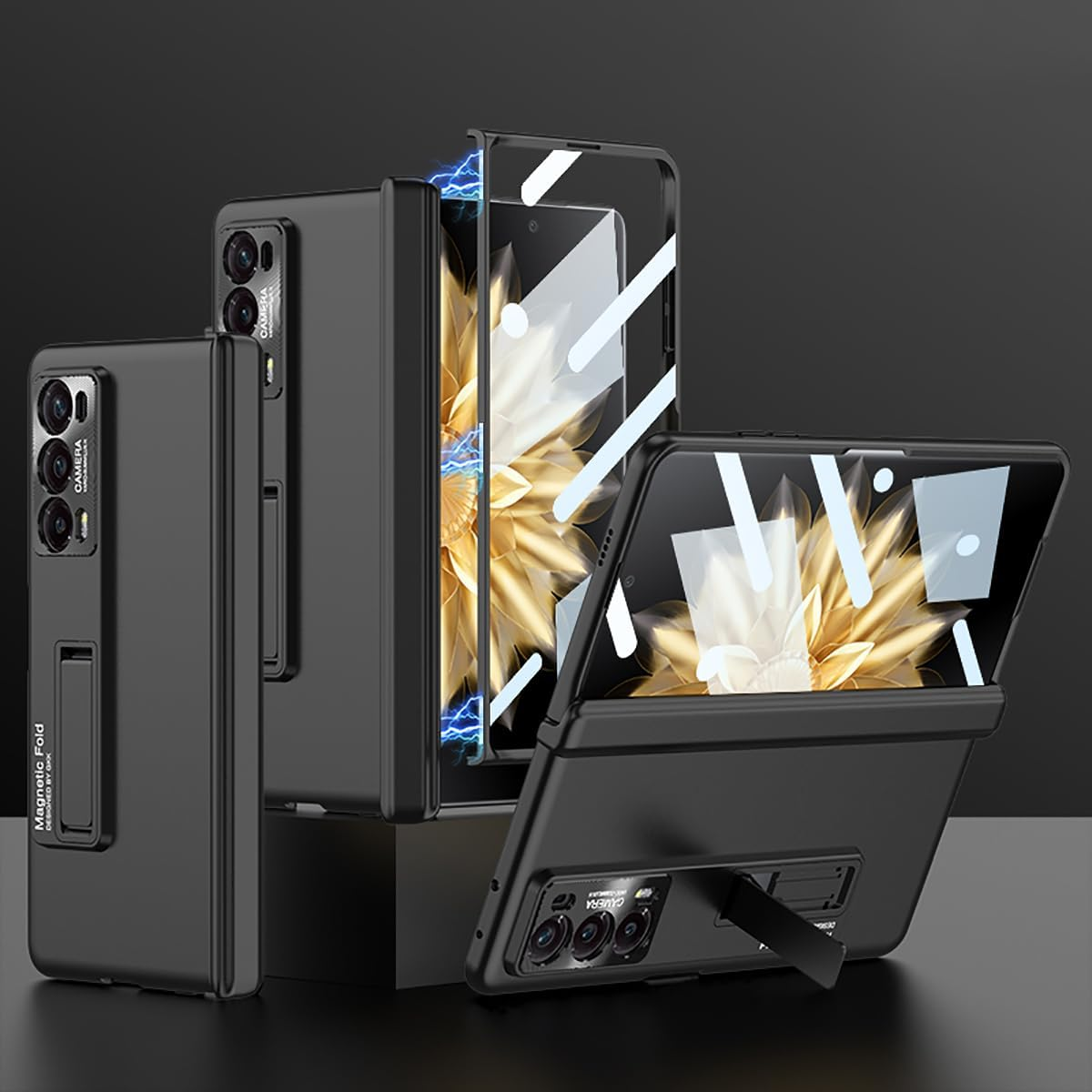 COQUE Honor Magic V2 Case with Tempered Film,Hinged Folding All-Inclusive Shell,Folding Phone Cover for Honor Magic V2-Black, AI009