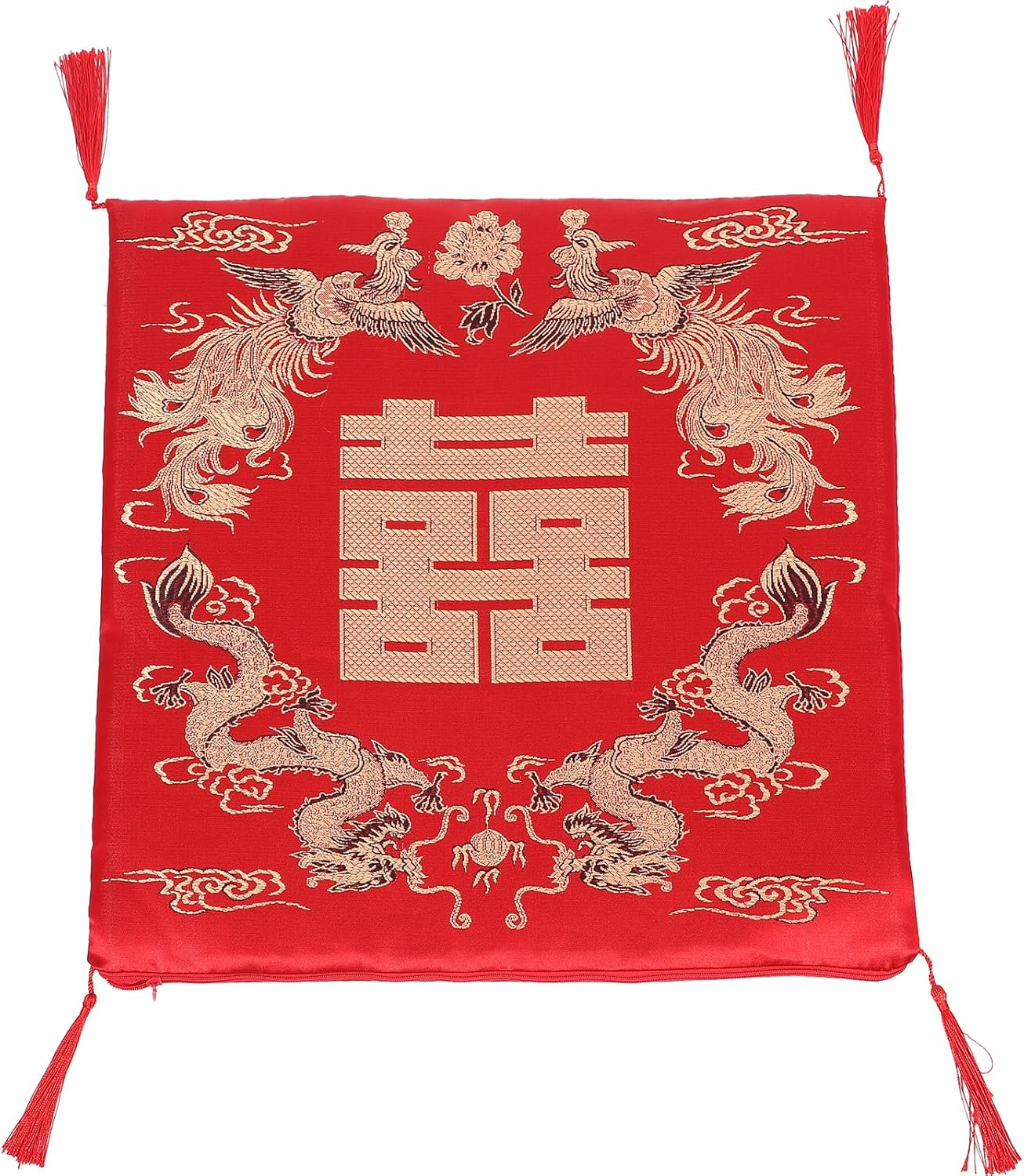 LIFKOME Chinese Style Seat Cushion with Dragon and Phoenix Pattern, Red Polyester Cotton Chair Pad for Home, 16.5X16.5X0.6 Inches, Multi-Purpose for Kneeling, Tea Ceremony, Dining Room, Window Seat image number 2