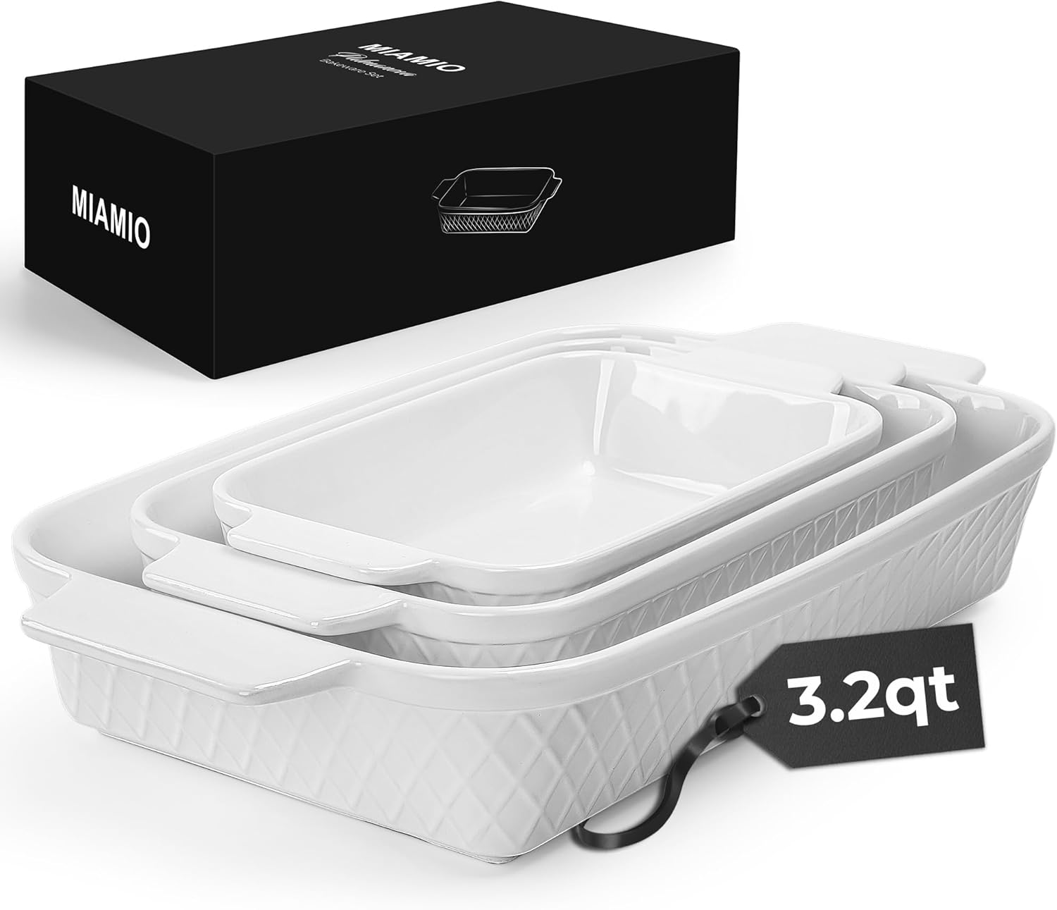 MIAMIO - Casserole Dish Set of 3 / Ceramic Rectangular Baking Pan, 3-Piece Stackable Bakeware Sets, 850 Ml, 1650 Ml, 2900 Ml - Dishwasher and Oven Safe - Palmanova Collection image number 3