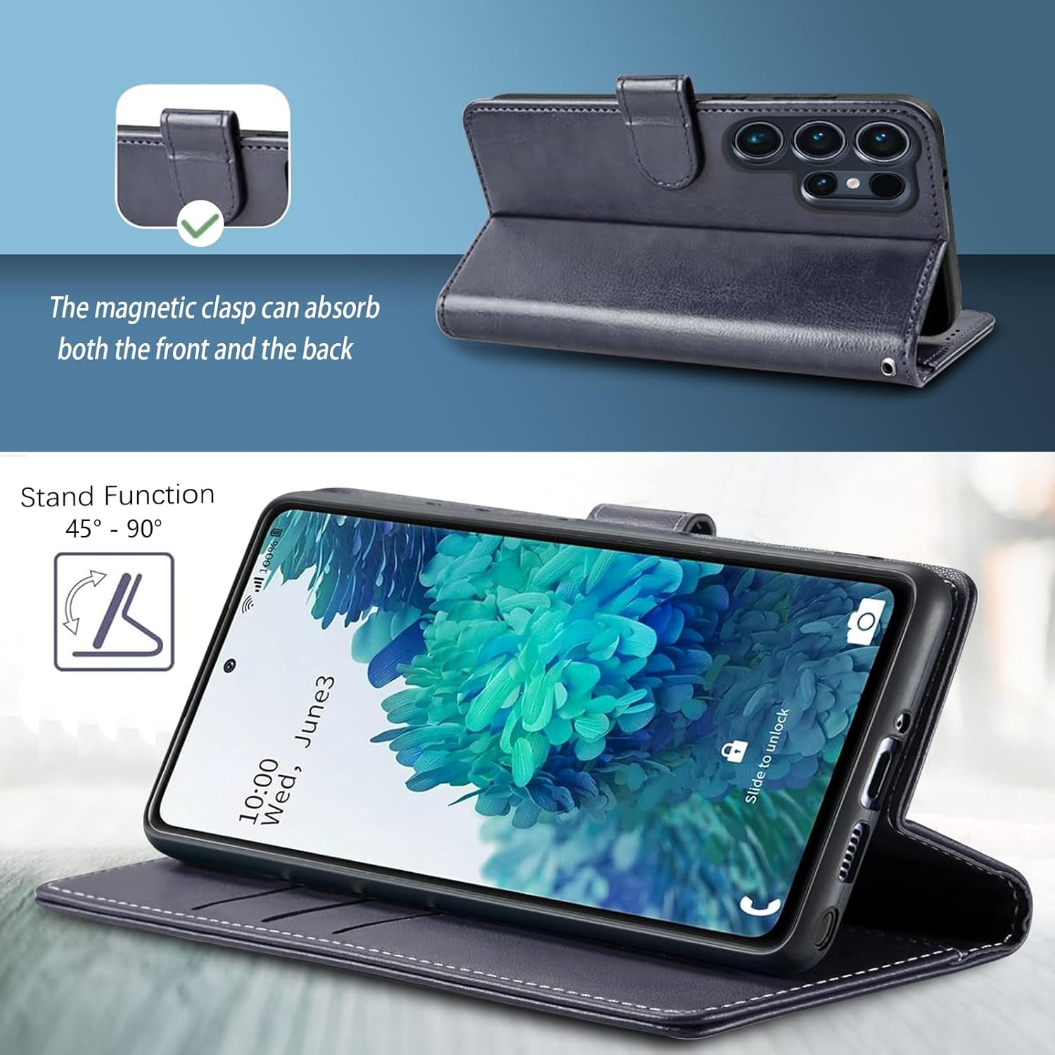 For Samsung Galaxy S25 Ultra Wallet Case with Credit Card Holder,Magnetic Flip PU Leather 25Ultra 5G S25Ultra Protective Cover Women Men for Samsung S25 Ultra Phone Case, Black