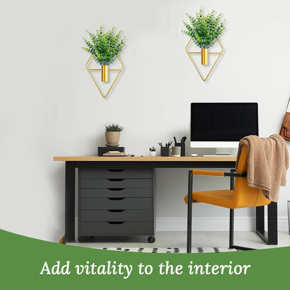 4 Pieces Plant Wall Decor, Hanging Metal Geometric Flower Stand, Home Decor, Indoor Artificial Plants for Home, Bedroom, Living Room, Office, Porch (Gold) image number 2