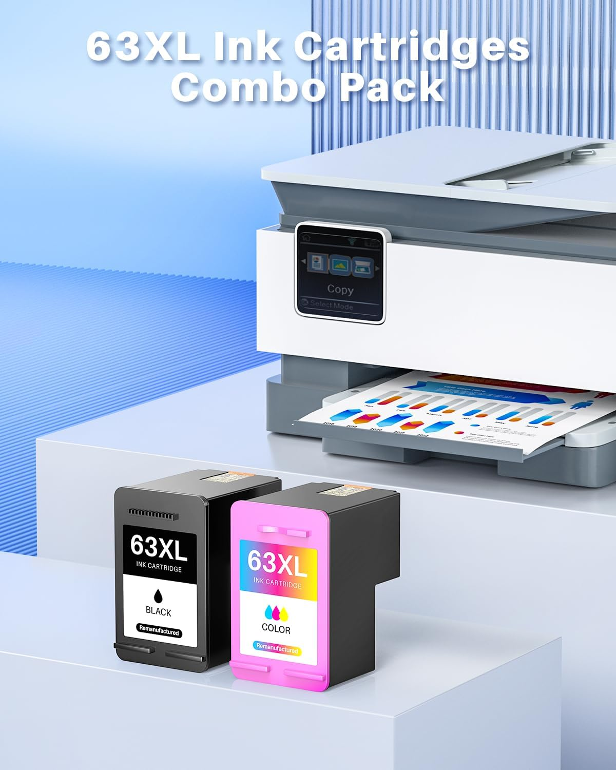 63XL Ink Cartridge Remanufactured for HP Ink 63XL 63 XL Compatible for HP Deskjet 1110 1112 2130 2131 2132 3630 3632 Envy 4520 4522 4523 5424 Officejet 3830 4650 5220 Printer（Black & Tricolor） image number 2