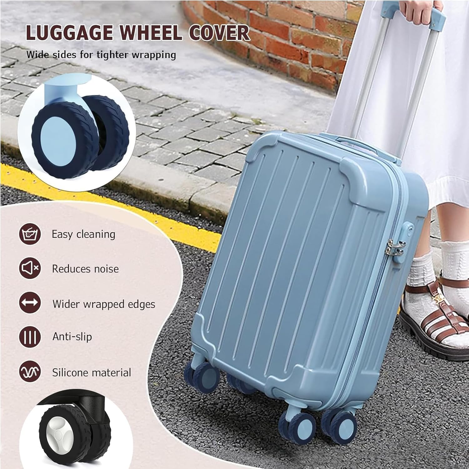 8Pcs Luggage Wheel Covers,Silicone Suitcase Cover for 2-2.4'' Spinner Wheel, Carry on Luggage Wheels Protector,Upgrade Suitcase Wheels Protective,Essential Travel Accessories image number 5