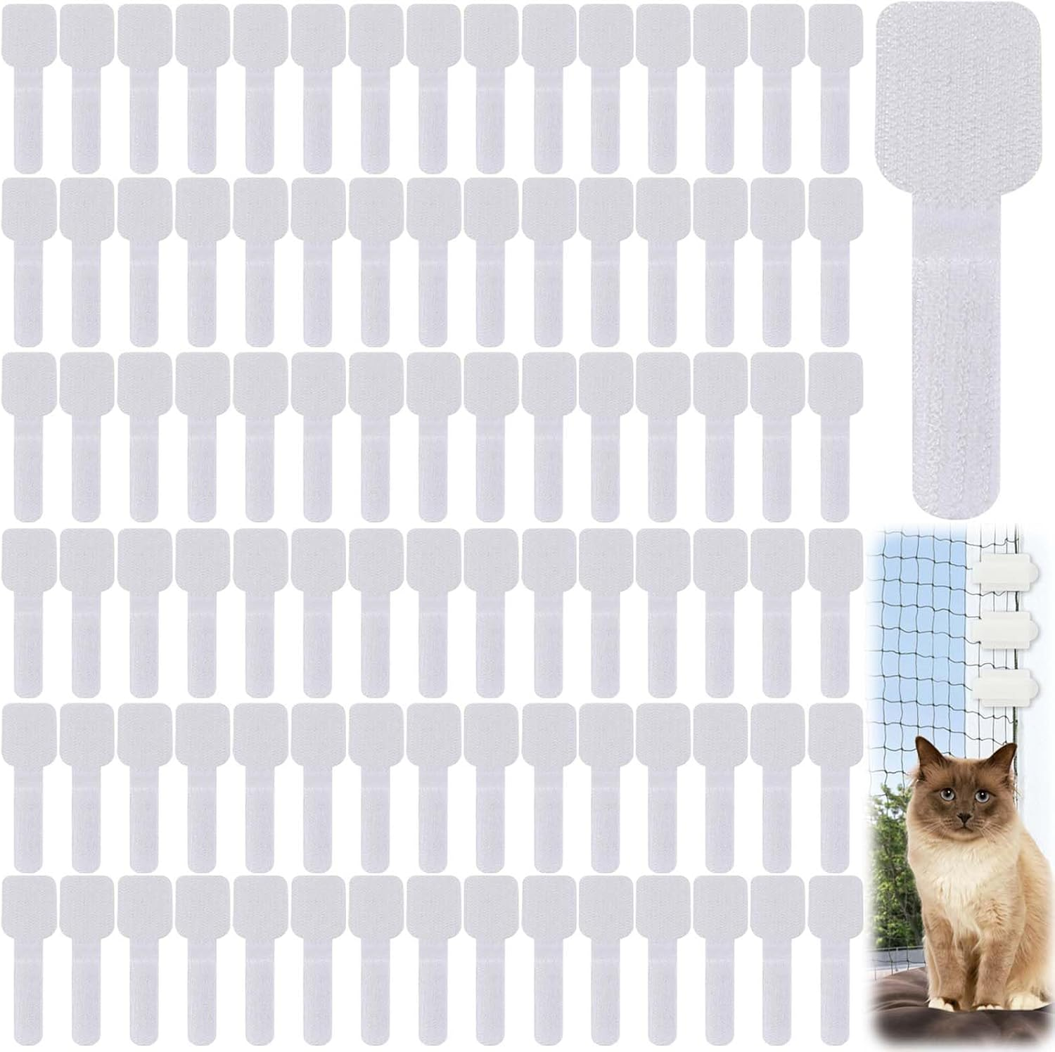 Pack of 100 Outdoor Adhesive Hooks, Extra Strong for Balcony Cat Net Fixation, Transparent No Drilling Protection (Without Net) image number 5