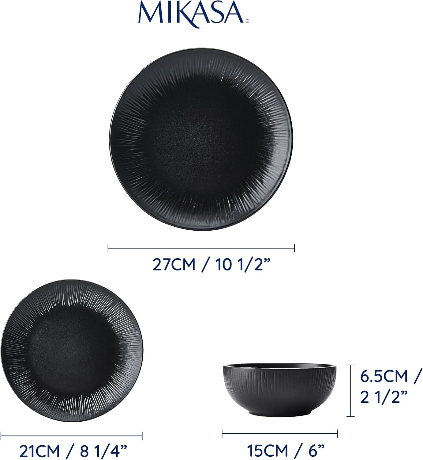 Mikasa Jardin Midnight Stoneware Dinner Set, Black (12 Pieces) image number 6