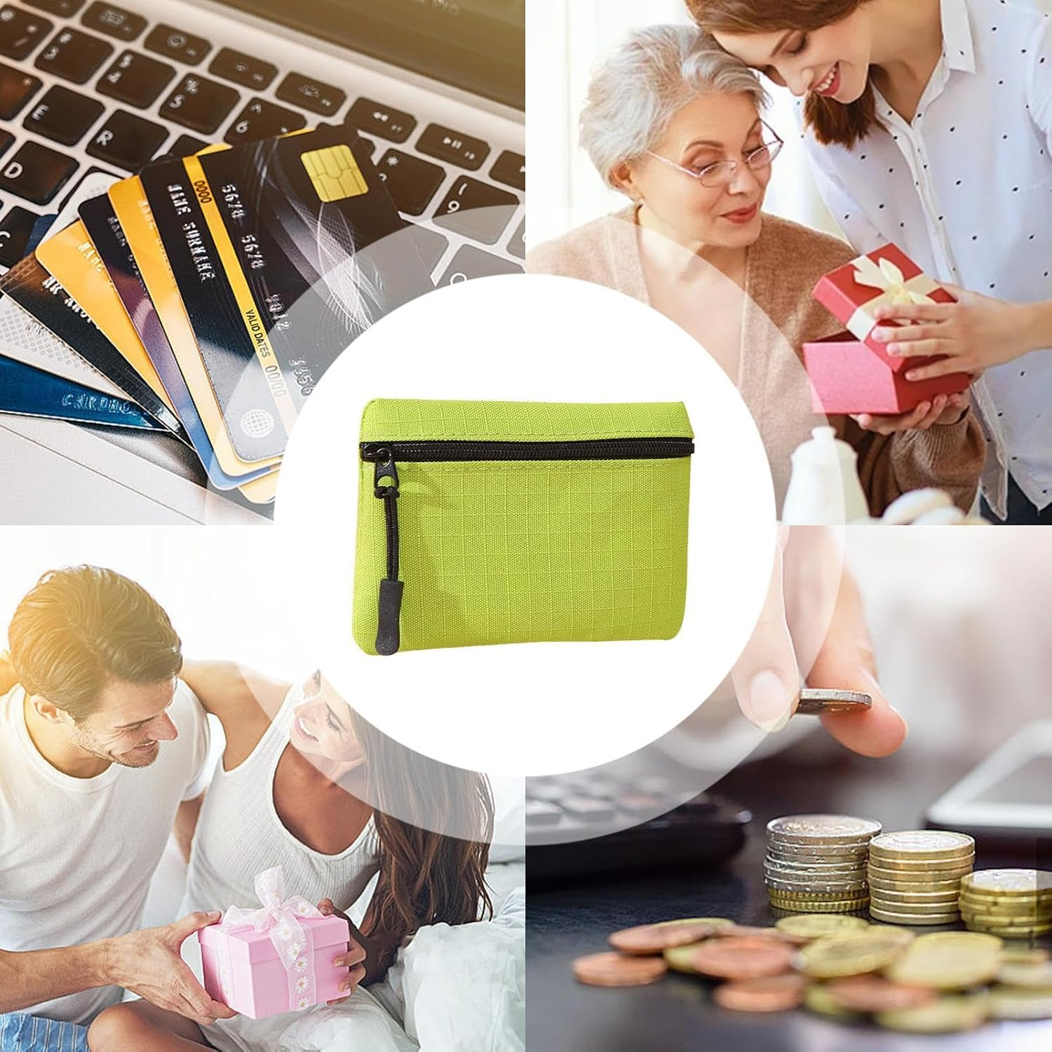 Eoixuqba Small Purse for Women Coin Bag | Oxford Cloth Makeup Toiletry Bag | Portable Zipper Purse Coin Purse for Credit Cards Keys Headset Lipstick, Green, Siehe Beschreibung, See Description - Yellow image number 6