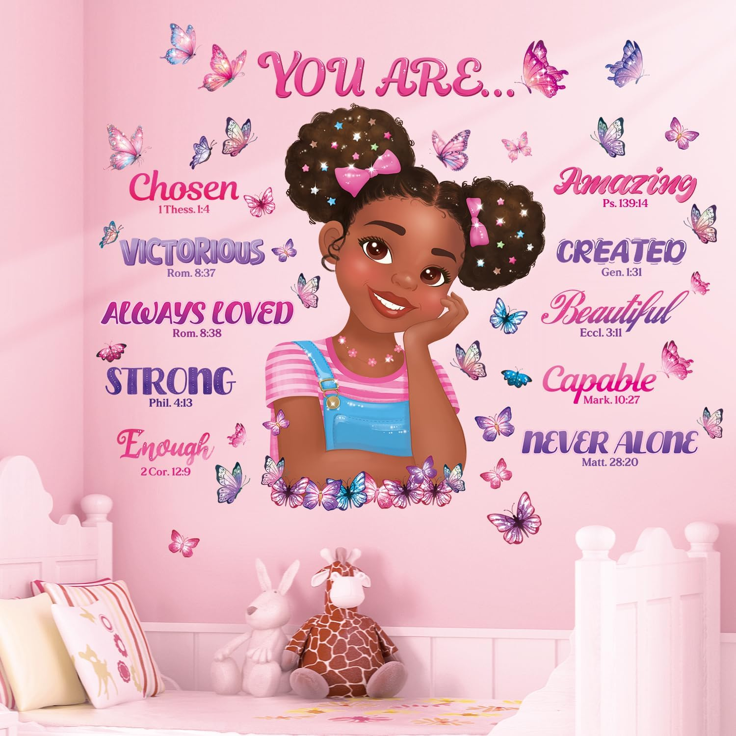 DECOWALL SG2-2502 Black Girl Magic Bible Wall Stickers Decals Inspirational Quotes Verses Decor Pink Bedroom Room Art Decorations Peel and Stick Princess Nursery Butterfly Kids Baby Home image number 2
