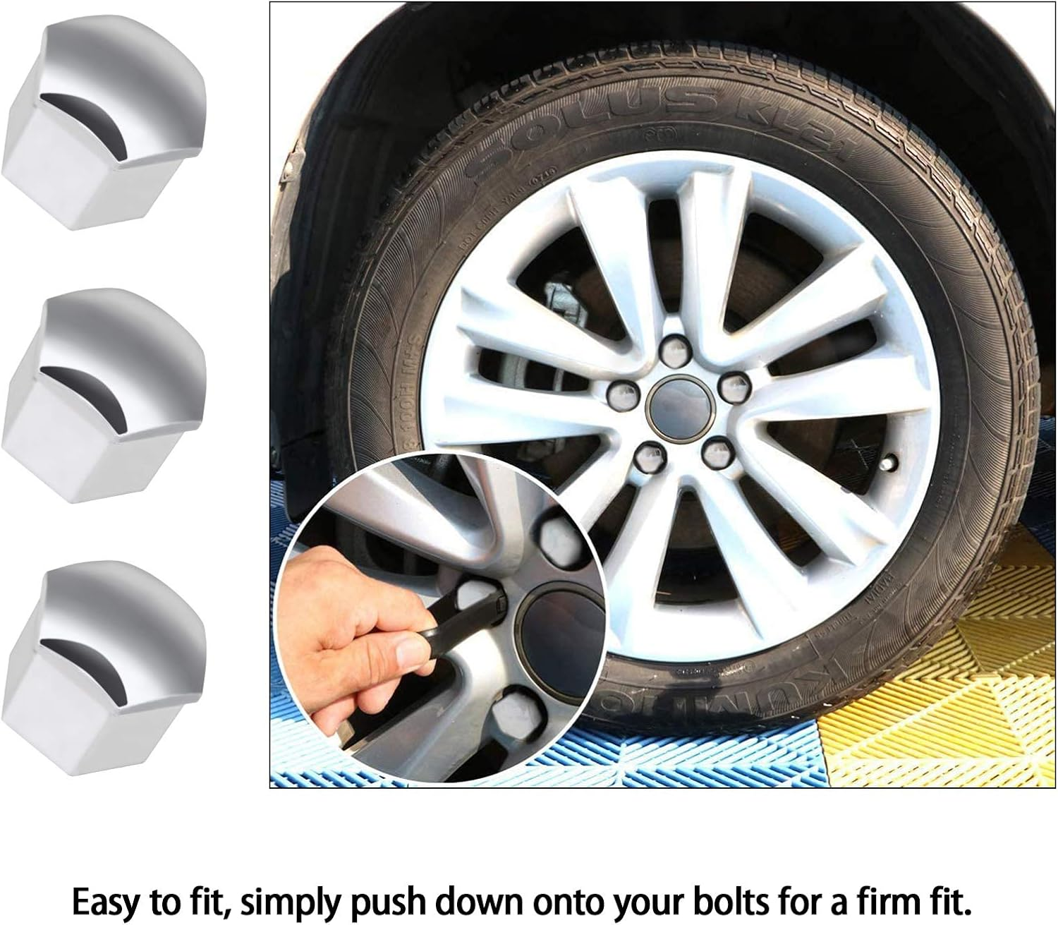 Emsea 20Pcs Chrome Silver Wheel Nut Caps Hub Bolt Covers 21Mm Hexagonal Protectors with Removal Tool Compatible with Range Rover Evoque Ducato - Black image number 2