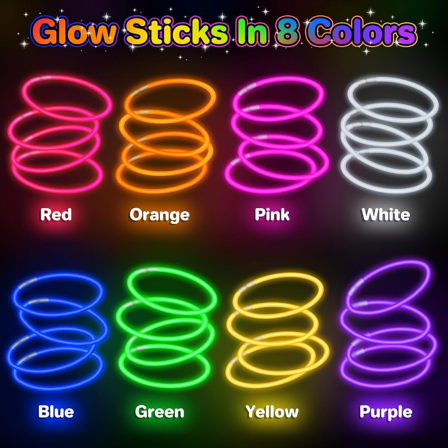 100 Ultra Bright Glow Sticks Bracelets and Necklaces with 100 Connectors - Premium Glow in the Dark Party Supplies and Decorations - Bulk 8" Glowsticks Easter, Christmas, Halloween Party Favors Pack image number 5