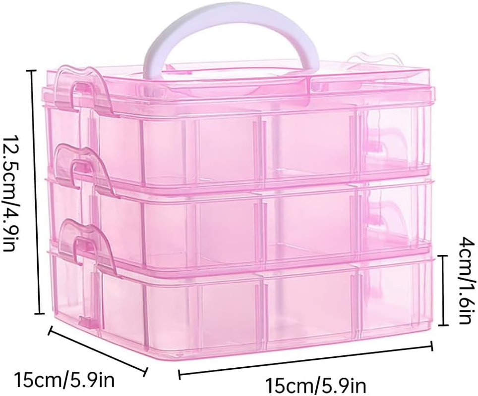 Three-Layer Detachable Transparent Storage Box, 3 Colors, 18 Grids, Plastic Organizer Box for Cosmetics, Jewelry, Craft Supplies, 15X15X12.5Cm