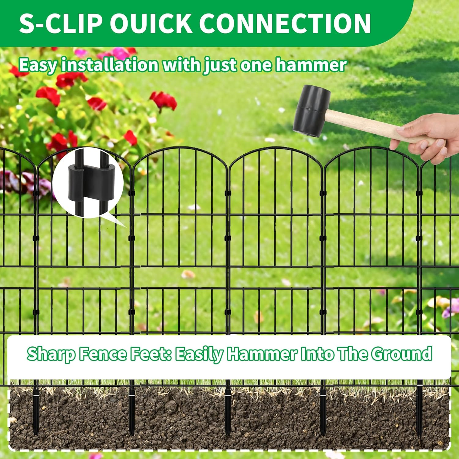 10 Pack Decorative Garden Fence Fencing, 92Cm (H) X 3.3M (L) Rustproof Metal Wire Panel Border Animal Barrier for Dog, Flower Edging for Yard Landscape Patio Outdoor Decor, Arched image number 1