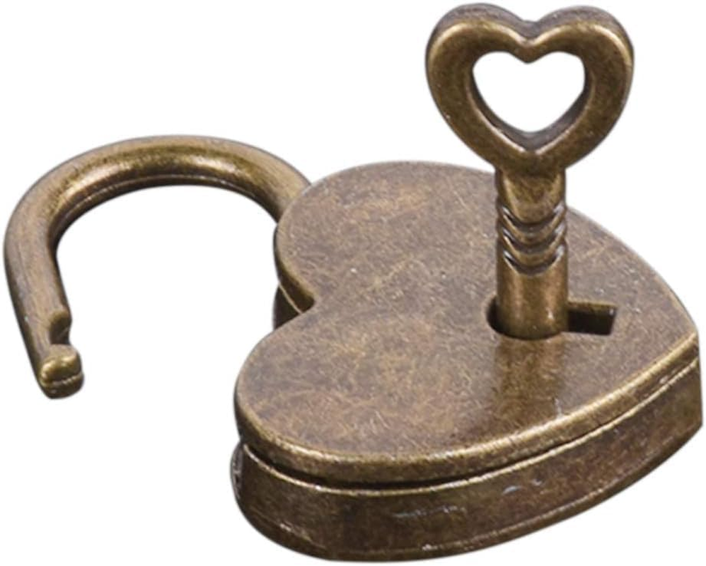 Antique Brass Heart Shape Padlock, Key Lock, Bronze, Padlock, Travel, Storage image number 5
