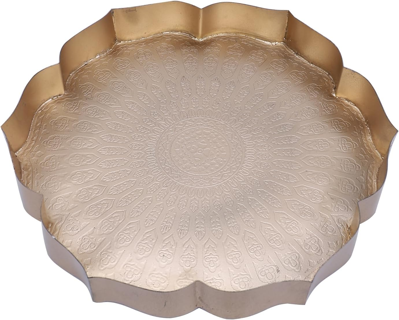 Two Moustaches 12 Inches Ethnic Carved Flower Design Urli Bowl for Home Decor, Urli Bowl for Flowers Decoration, Home Decoration, Bowl for Floating Flowers, Housewarming Gifts, Golden, Pack of 1 image number 3