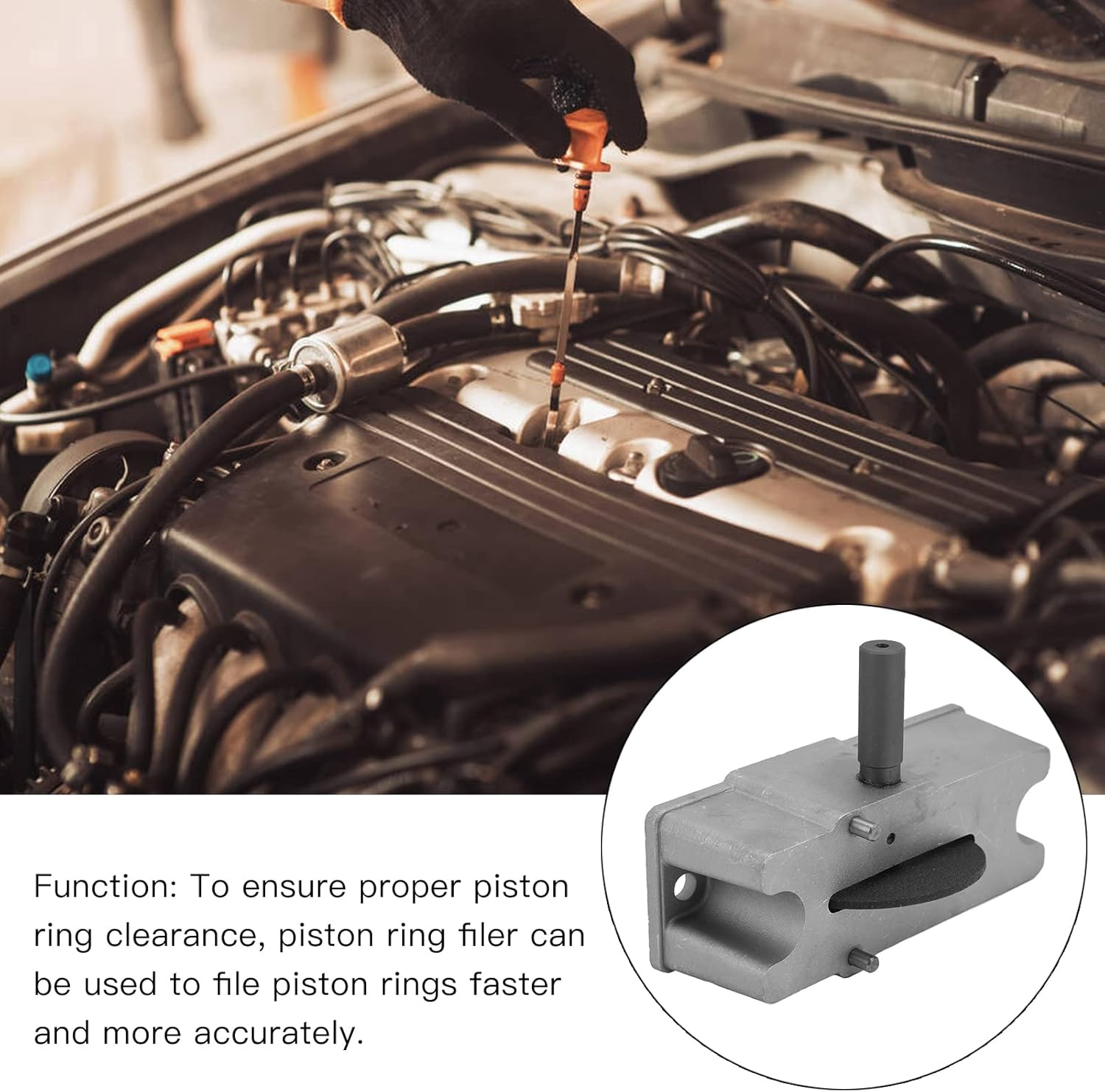 Manual Piston Ring Filer, 66785 66786 Aluminum Alloy Waterproof Piston Ring Grinder Piston Ring Clearance Adjustment Tool with 120 Grit Carbide Grinding Wheel for Piston Repairing