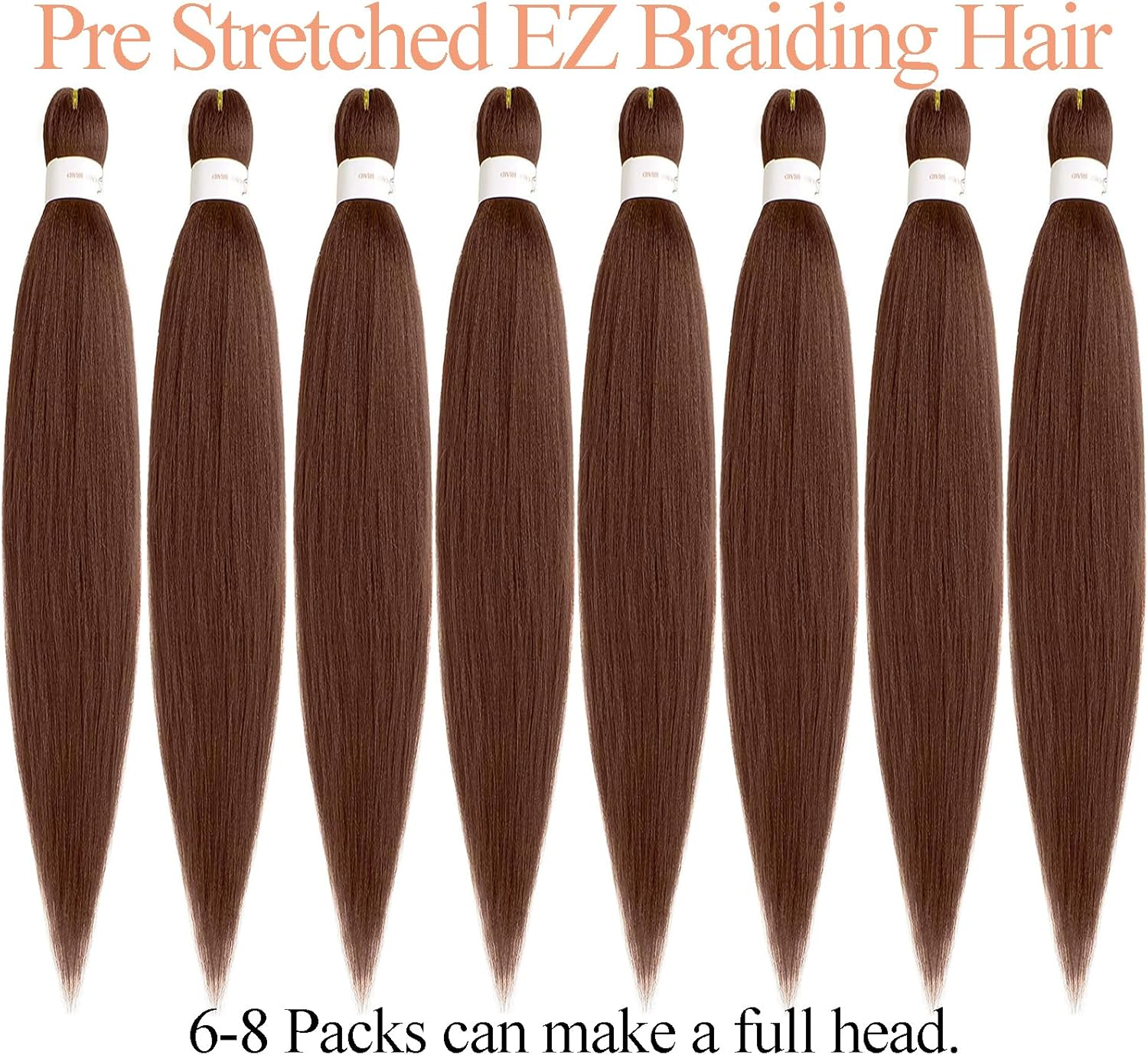 Mscat 30 Inch 8 Packs Pre Stretched Braiding Hair Brown Pre Stretched Braiding Professional Synthetic Prestretched Crochet Braids Hair Extension Hot Water Setting Yaki Texture (30#) image number 1