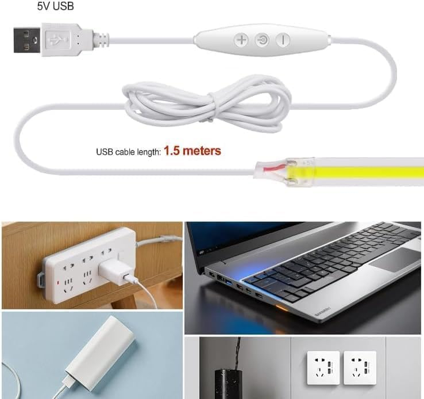 5 V USB RGB COB LED Strip TV Lighting Dimmable LED Strip Multicoloured + Flexible Strip Light for Displays Cabinets Bedroom DIY Lighting (2 M) image number 5