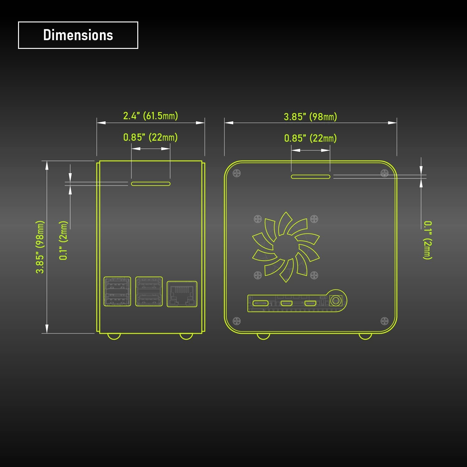 Electrocookie Raspberry Pi 4 Case, Aluminum Mini Tower Case with Cooling Fan and Color Changing Ambient Light (Black Neon) image number 4