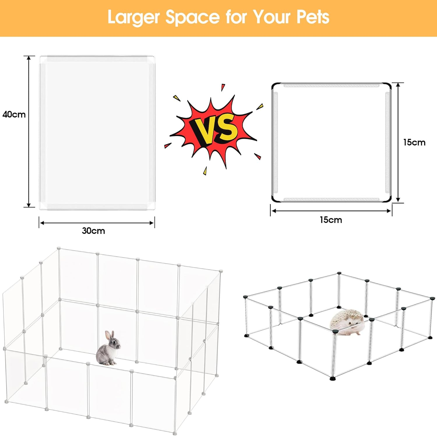 Advwin 24 Panels Transparent Small Animals Playpen, Portable DIY Pet Playpen, Plastic Enclosure, Puppy Play Pen for Indoors Outdoor Pet Fence for Guinea Pigs,Bunny,Ferrets,Hamsters,Hedgehogs image number 5