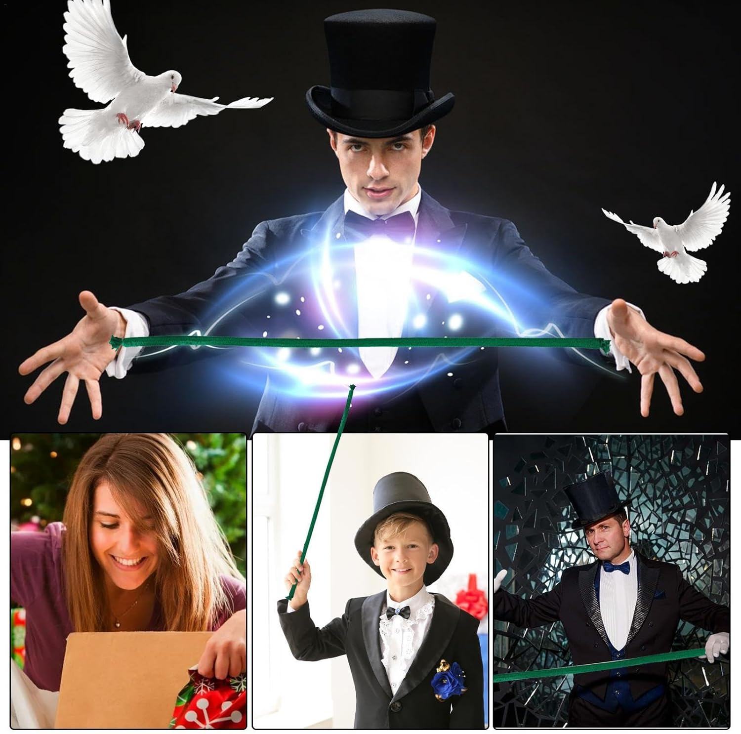 Magic Trick Rope - Illusion Gimmick Prop - Creative Magic Tricks, Funny Rope, Easy to Do Magic Shows, Magic Prop for Magicians - Green image number 4