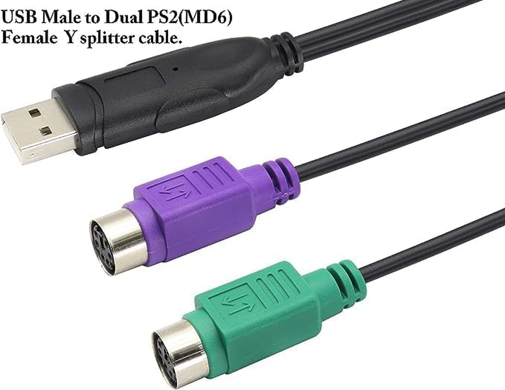 2PCS PS2 to USB Adapter PS2 Keyboard and Mouse to USB Converter Cables Y Splitter Adapter Plug and Play Built-In USB IC Support PS2 Port of KVM Switch (20Cm)