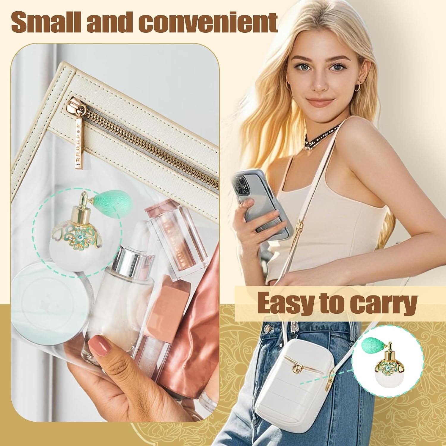 Joyeee Small Glass Perfume Empty Decorative Bottles, Sliver White Empty Refillable Sprayer Bottle, Portable Perfume Case Fragrance Empty Antique Bottle Decorative Crystal Perfume Decanter, 1 Pcs 50Ml image number 4