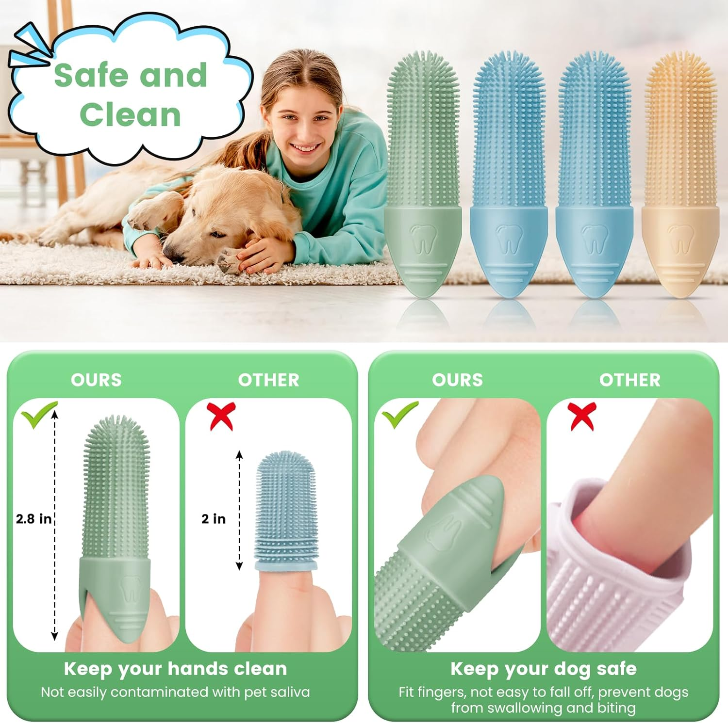 4 Pack Dog Toothbrush, 360&deg; Cleaning Finger Brush for Dogs Teeth, Food Grade Silicone Pet Toothbrush Fits Most Fingers, Puppy Toothbrush for Dogs & Cats Dental Care image number 2