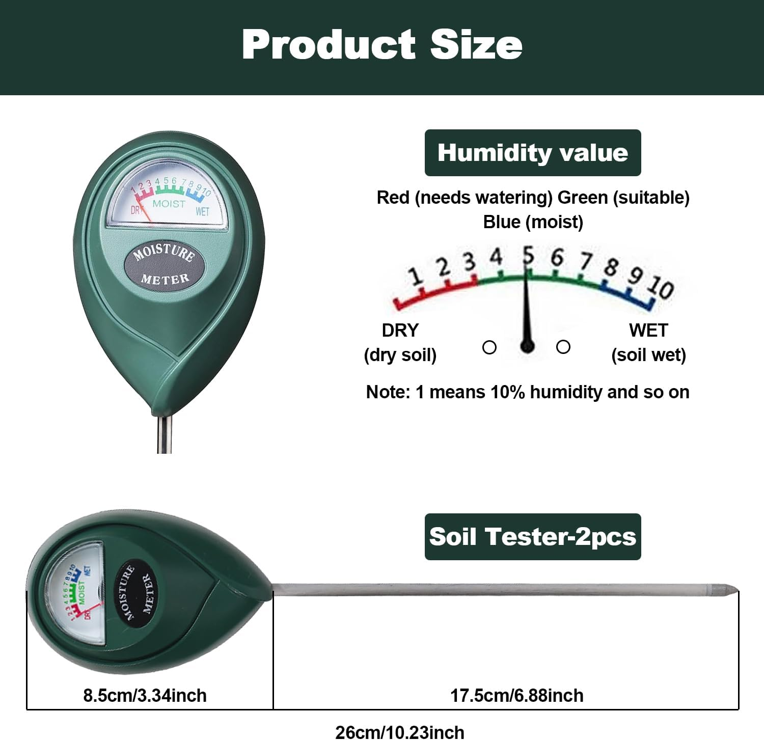 Grometer for Gardening,2 PCS Soil Moisture Meter for House Plants, Soil Moisture Sensor Meter Water Monitor,Soil Tester Test Kit Soil, No Battery Required image number 2