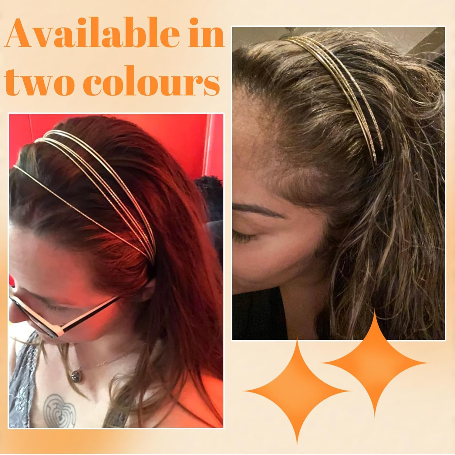 Ruzister 2 Pieces Multilayer Metal Headbands for Women Fashion Thin Headband Layered Elegant Hair Bands Headwear Hair Accessories for Girls